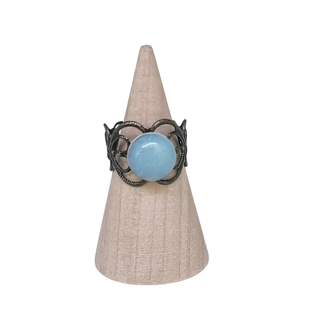 Ring -Band Open -Antique Bronze -Opalite -Adjustable