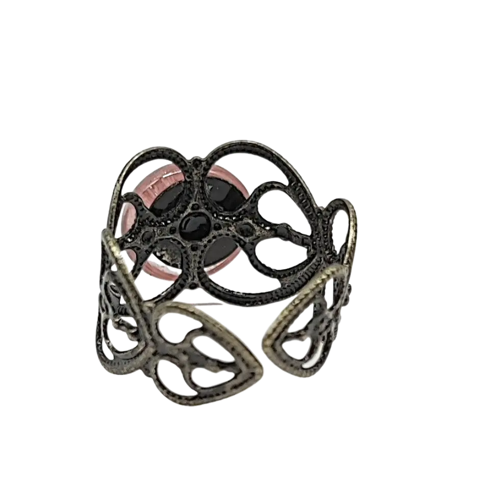 Ring -Band Open -Antique Bronze -Rose Quartz -Adjustable