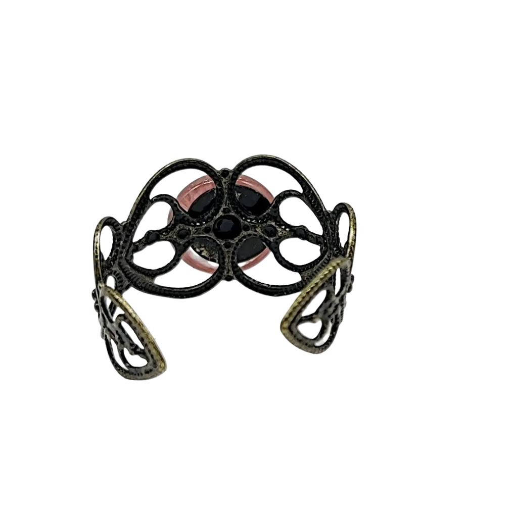 Ring -Band Open -Antique Bronze -Rose Quartz -Adjustable