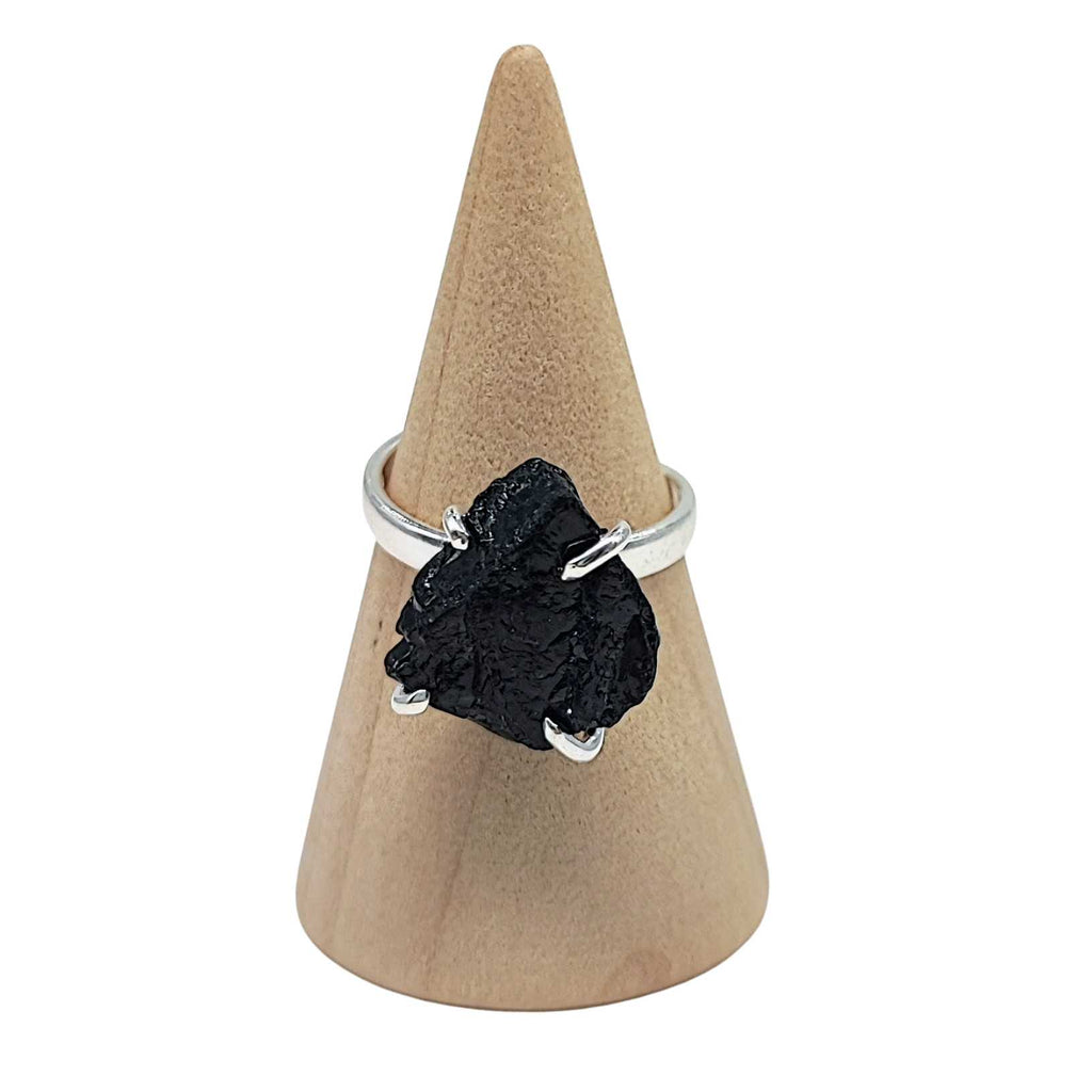 Ring -Black Tourmaline -Solitaire Stone -Adjustable