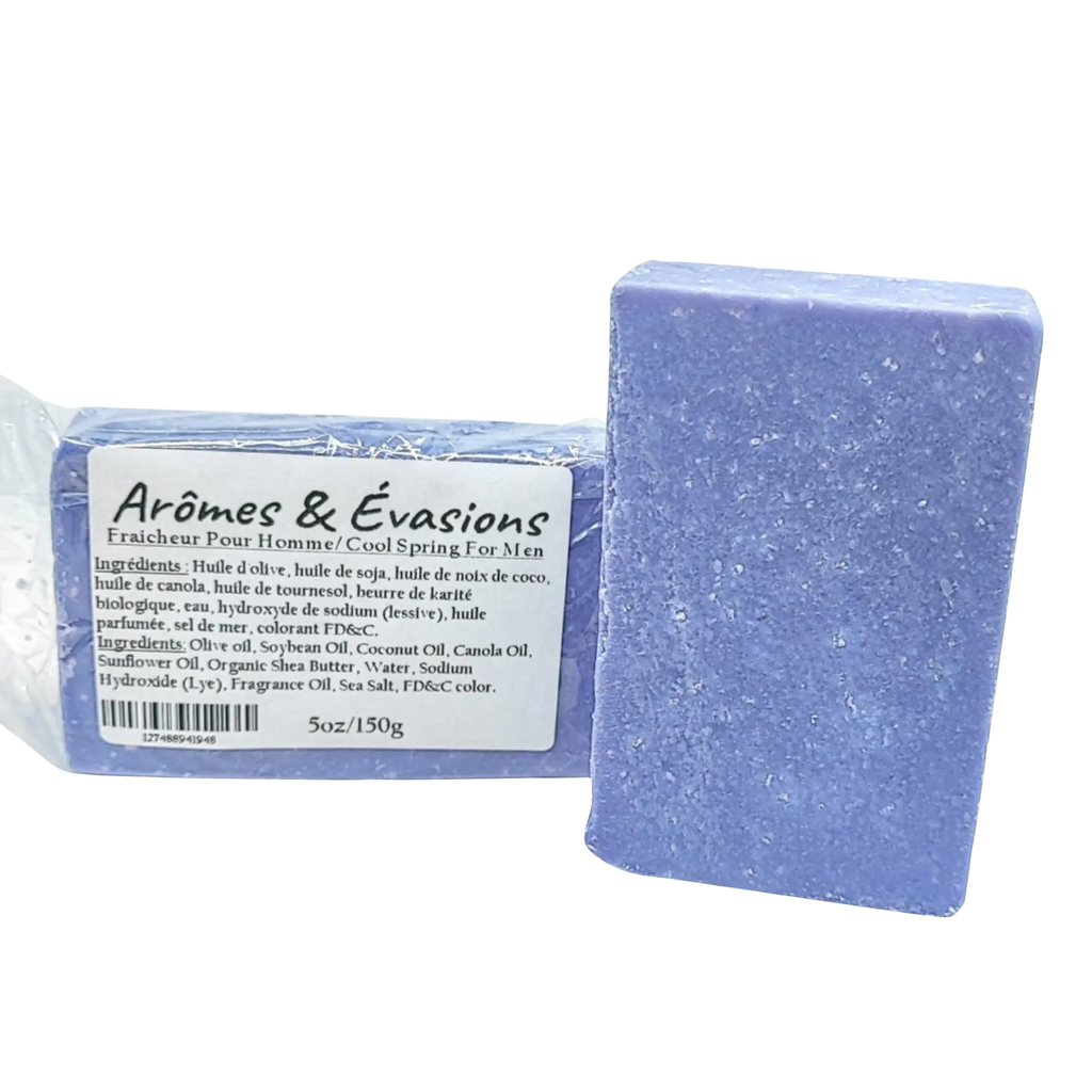 Soap Bar -Cold Process -Exfoliant -Cool Spring -For Men -Herbal Scent -Aromes Evasions 