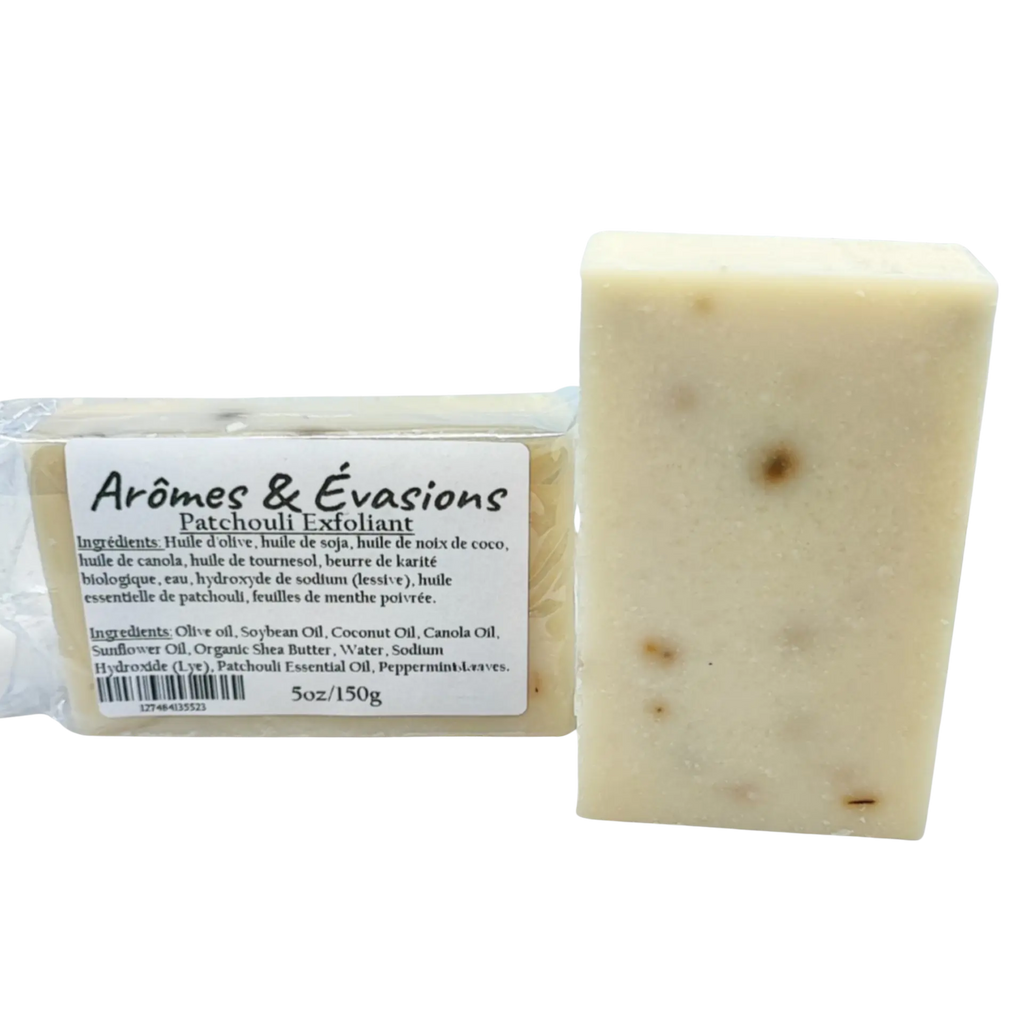 Soap Bar -Cold Process -Exfoliant -Patchouli -Herbal Scent -Aromes Evasions 