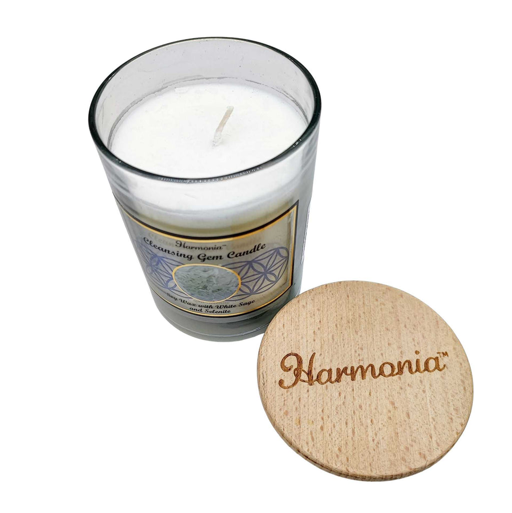 Soy Candle -Harmonia Cleansing -Sage & Selenite Stone -9oz -9oz -Aromes Evasions 